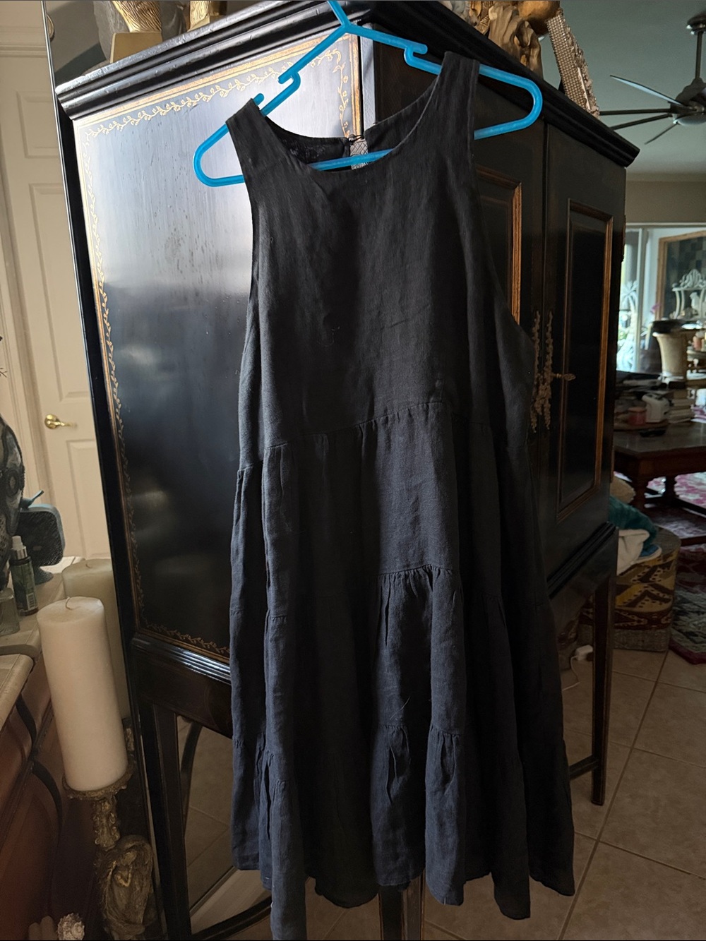 Civico black linen made in Italy size large Classic Sleeveless Tiered Dress